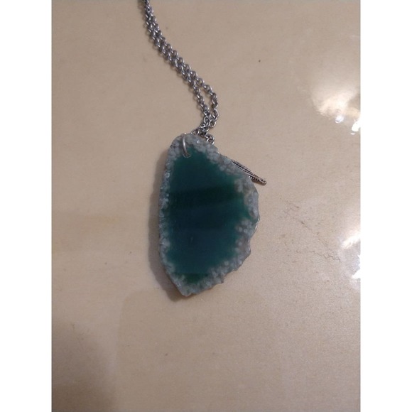 Blue stone Necklace w feather charm boho - Picture 11 of 12